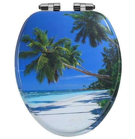 EMMTEEY Toilet Seat Elongated with Slow Close Hinges Easily Remove Tropic Ocean White Beach and Beatyful Palm Trees Elongated Toilet Seat
