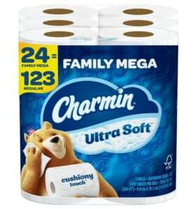 Charmin Ultra Soft Cushiony Touch Toilet Paper 24 Family Mega Roll