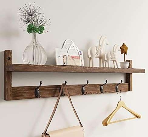 20 Floating Shelf Design Ideas To Transform Your Home 28 Functionality with a Wall-Mounted Shelf with Hooks
