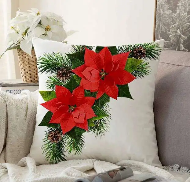 17 Christmas Pillow Covers for a Festive Holiday Home 17 Poinsettia Pillow Cover
