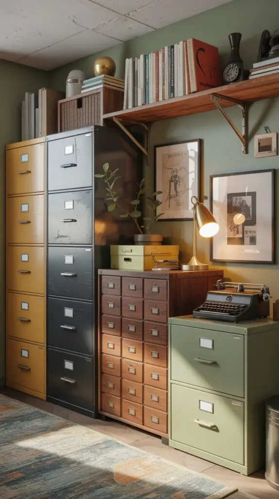 Vintage Office Furniture Ideas That'll Actually Make You Want to Work 4 Storage From Ugly Filing Cabinets to Retro Gold