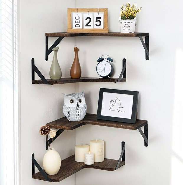 20 Floating Shelf Design Ideas To Transform Your Home 6 Utilize Corner Space with Corner Floating Shelves