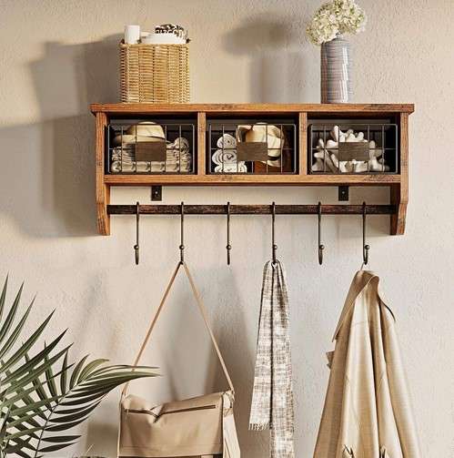 Vertical Space with a Wall-Mounted Shelf with Baskets