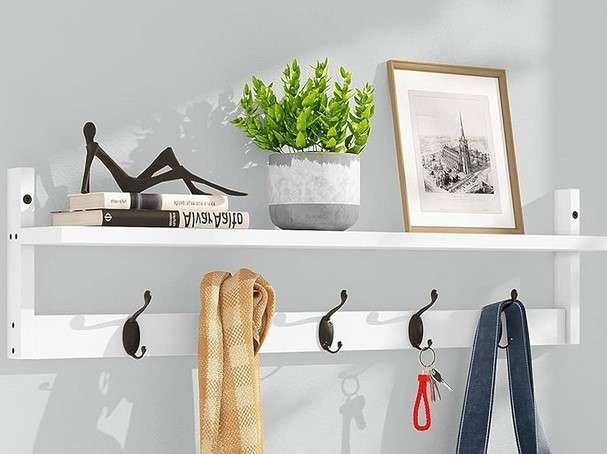 Wall Mounted Hooks with Shelf and Rod