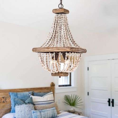 Wood Beaded Hanging Lamp