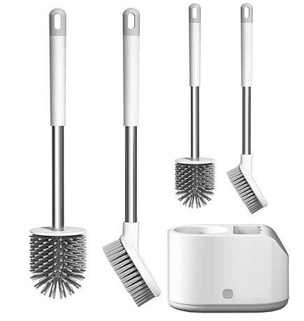SimplyHome 2 Way Toilet Brush with Ventilated Holder with Silicone and Bristle Brushes for Toilet Cleaning