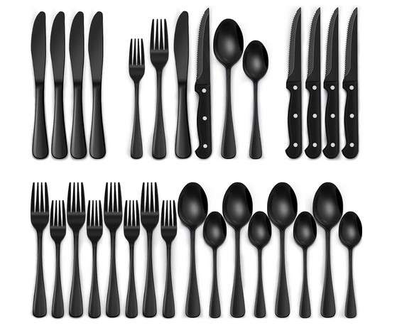 24-Piece Black Silverware Cutlery Set