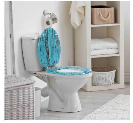 EMMTEEY Elongated Toilet Seat with Tropic Ocean White Beach and Beautiful Palm Trees