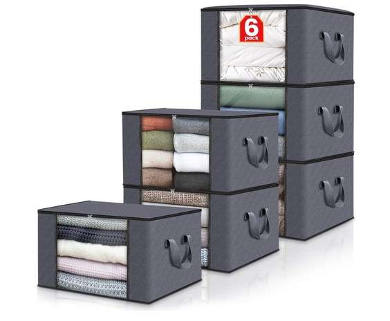 Fab totes 6 Pack Clothes Storage Foldable Blanket Storage Bags Storage Containers for Organizing Bedroom