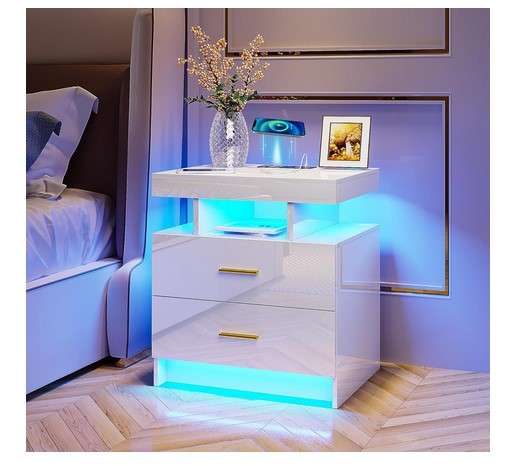 HNEBC Auto LED Nightstand with Wireless Charging Station USB Ports