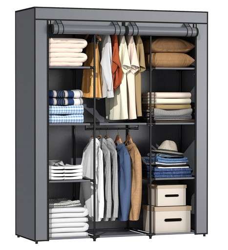 HODYANN Portable Closet Wardrobe Closet with 10 Storage Shelves and 2 Hanging Rods