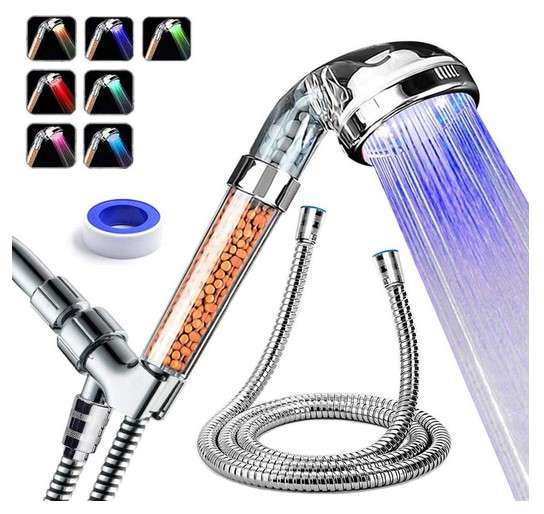 Best Ionic Shower Head: Filters for Hard Water 9 PRUGNA LED Shower Head with Hose and Shower Arm Bracket