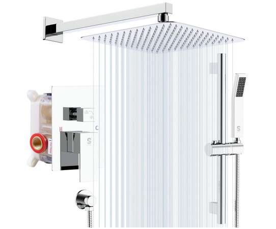 SR SUN RISE 12 Inch Slide Bar Shower System Square Rain Shower Head and Handheld Spray