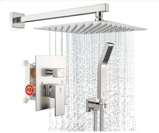 SR SUN RISE 12 Inches Bathroom Luxury Rain Mixer Shower Combo Set Wall Mounted Rainfall Shower Head System 