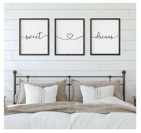 Set of 3 Framed Farmhouse Sweet Dreams Sign 11x14 Above Bed Wall Decor for Bedroom