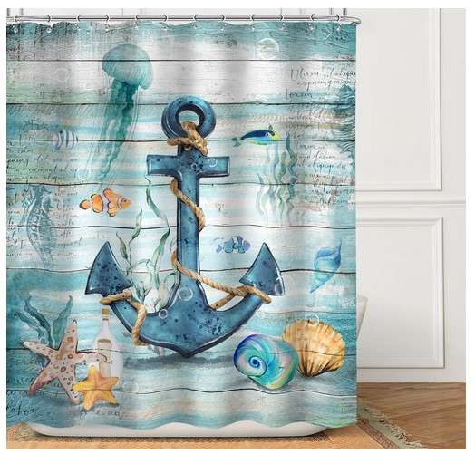 9 Shower Curtain Decorating Ideas for a Stylish Bathroom 5 Add an Anchor Shower Curtain to Infuse Nautical Charm