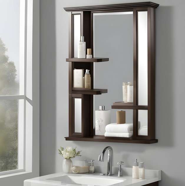 Beveled mirrors with shelves