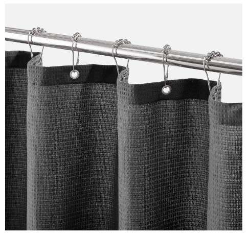 Black Waffle Weave solid color shower curtains