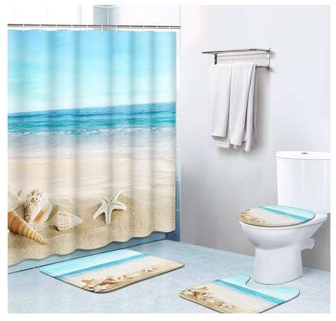 Coastal Shower Curtain Set with Bath Mat