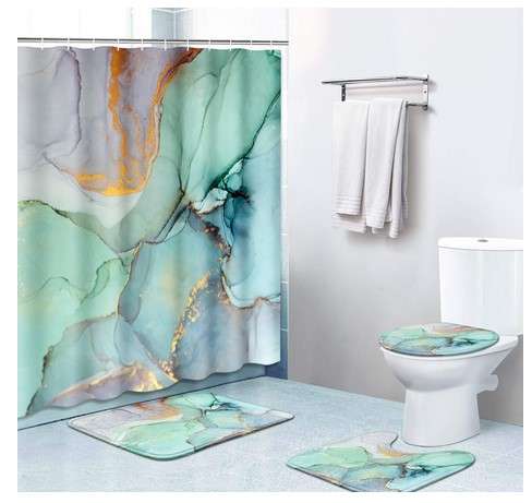 Contemporary Shower Curtain Set with Bath Mat