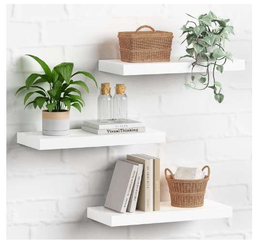 Forbena White Floating Shelves for Books Set of 3