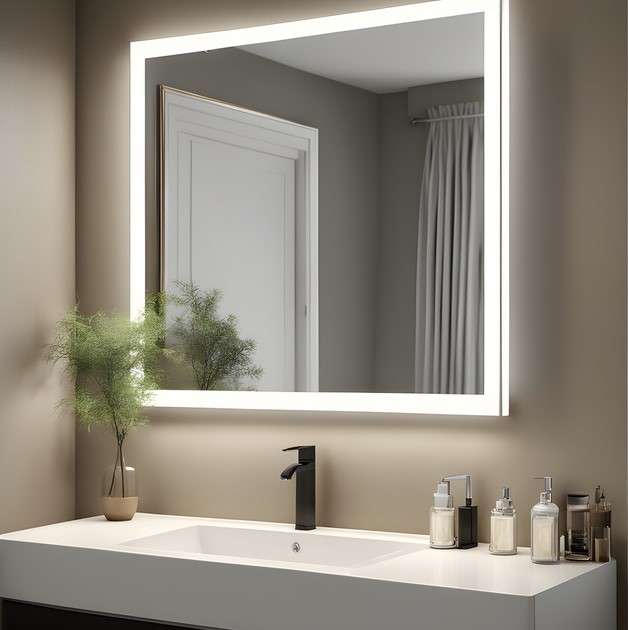 Framed Mirror with Integrated Lighting