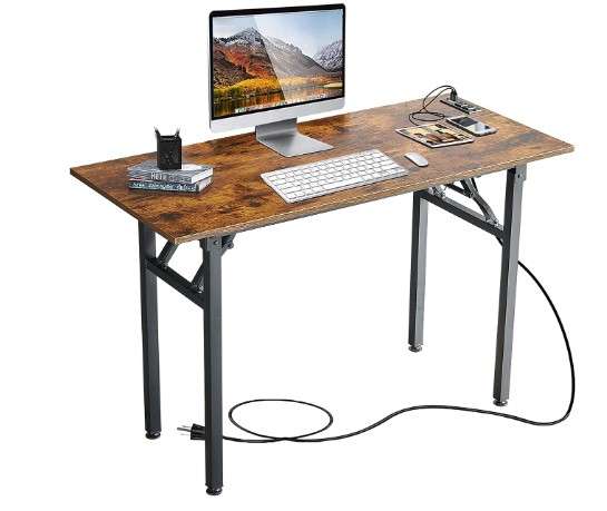 Frylr Foldable Desk 31.5Small Desks for Small Spaces with Power Outlet and USB Ports Charging Station