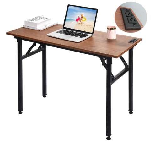 Frylr Small Folding Computer Desk 31.5LX 15.7X 29 with 2 Power Sockets and 2.1A USB Charging Ports