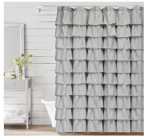 Gray Ruffled Shower Curtain