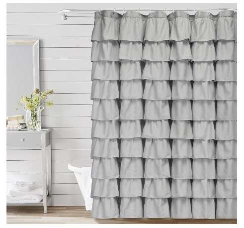 10 Ruffled Shower Curtains That Will Transform Your Bathroom 4 Gray Ruffled Shower Curtain