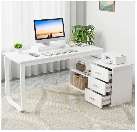 Office Desk With Drawers: The Ultimate Guide 3 HOMBCK White L Shaped Desk with Storage Drawers
