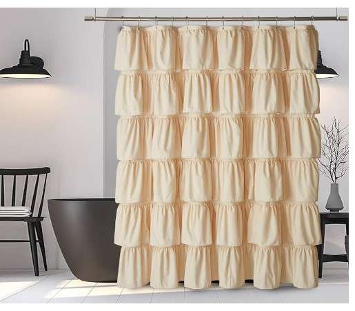 10 Ruffled Shower Curtains That Will Transform Your Bathroom 2 Ivory Ruffled Shower Curtain