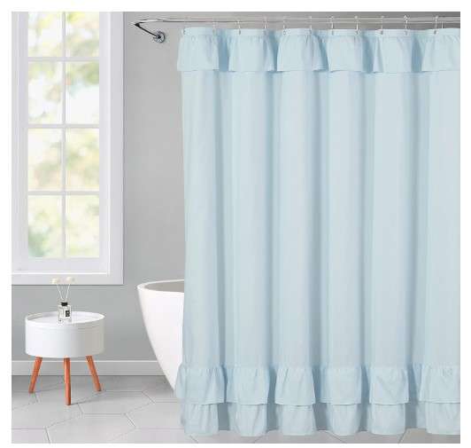 10 Ruffled Shower Curtains That Will Transform Your Bathroom 3 Light Blue Ruffled Shower Curtain