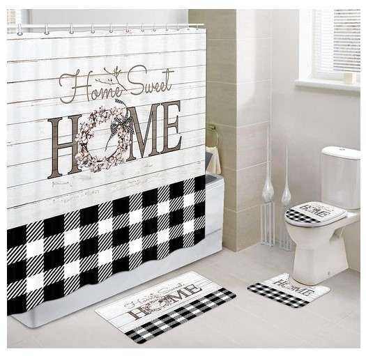 Modern Farmhouse Shower Curtain Set with Bath Mat
