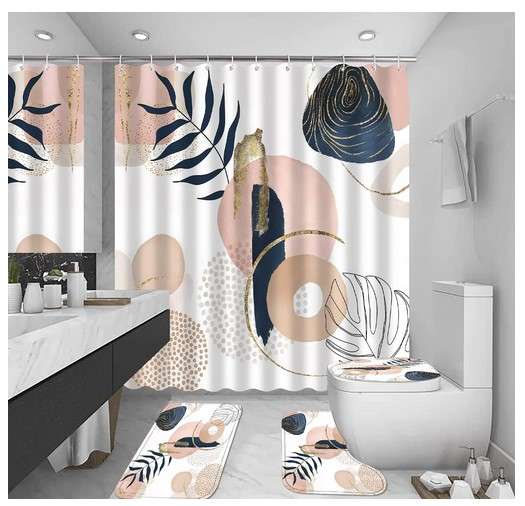 Modern Minimalist Shower Curtain Set with Bath Mat