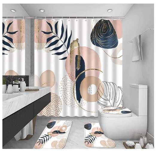 9 Shower Curtain Sets With Rugs to Make Your Bathroom Chic 2 Modern Minimalist Shower Curtain Set with Bath Mat
