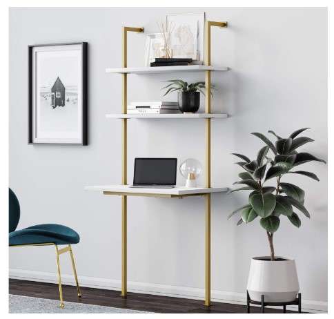 Nathan James Theo 2 Shelf Industrial Wall Mount Ladder Small Computer or Writing Desk