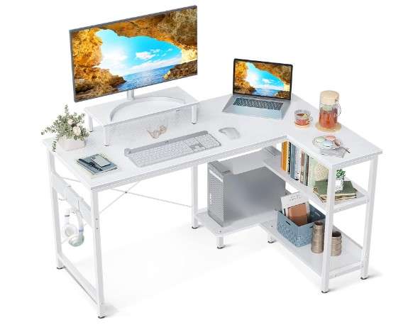 ODK 40 Inch Small L Shaped Computer Desk with Reversible Storage Shelves L Shaped Corner Desk with Monitor Stand for Small Space