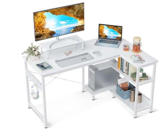 ODK 40 Inch Small L Shaped Computer Desk with Reversible Storage Shelves