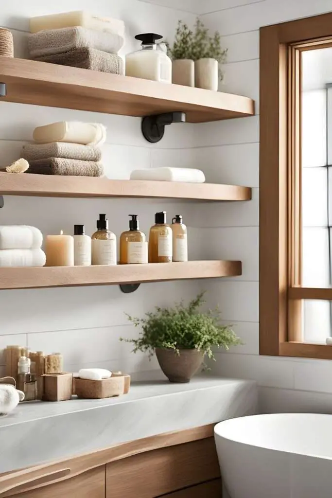 Transform Your Space: 10 Nature-Inspired Bathroom Ideas for Ultimate Relaxation! 7 Open Shelving Showcase Natural Beauty