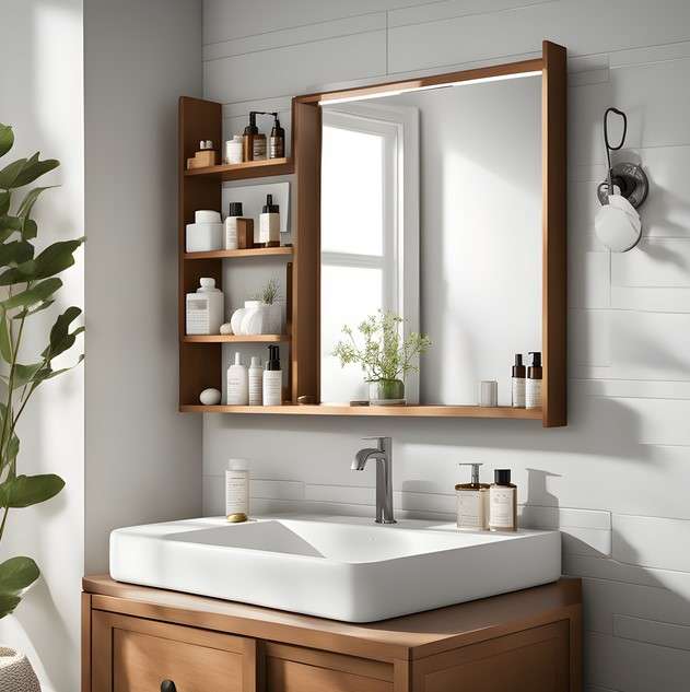 8 Creative Mirror Ideas for Small Bathrooms 1 Over the Sink Shelf Mirror