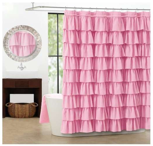 Pink Ruffled Shower Curtain