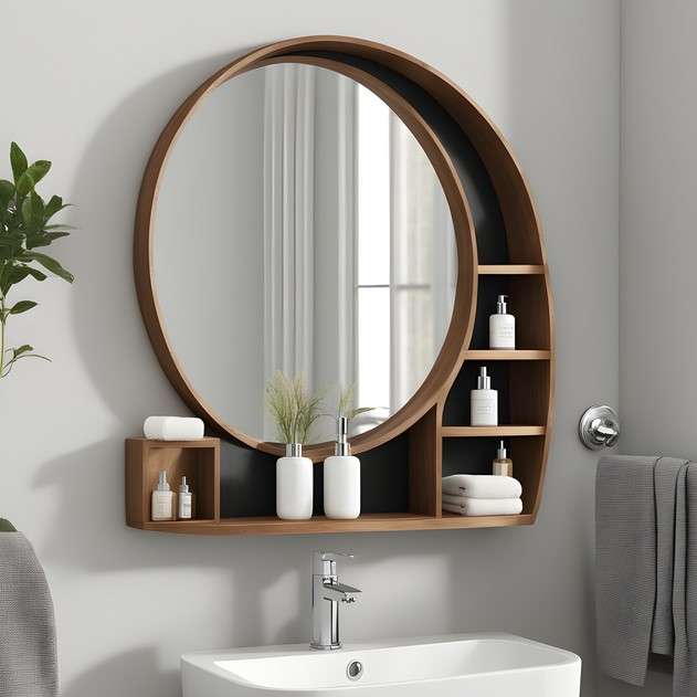Round mirrors with shelves