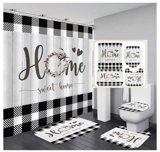 Rustic Shower Curtain Set with Bath Mat