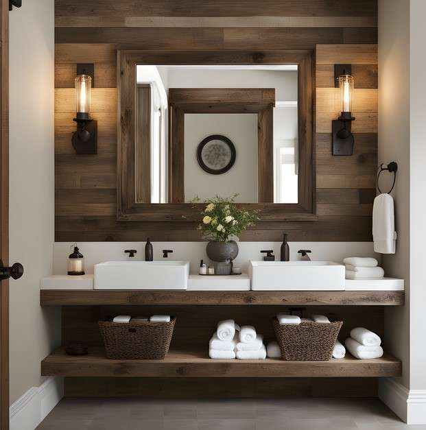 Rustic bathroom mirror and lighting ideas