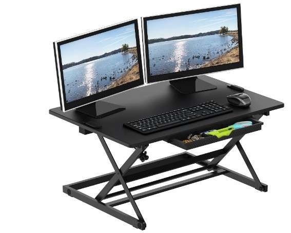 SHW 32 Inch Height Adjustable Standing Desk Converter Riser Workstation