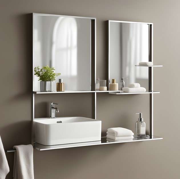 Square mirrors with shelves