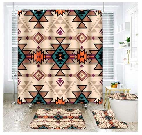 Traditional Shower Curtain Set with Bath Mat