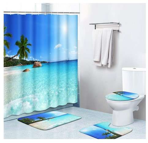Tropical Shower Curtain Set with Bath Mat