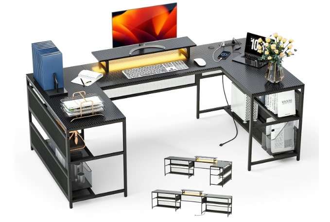 U Shaped Desk with Monitor Stand